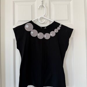 Emporio Armani Black Sleeveless Boxy Blouse with Silver Accents